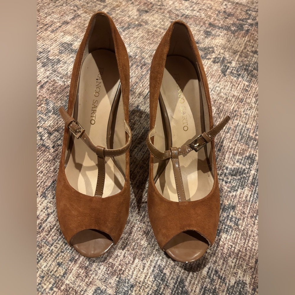 Franco Sarto Tan Peep Toe Heels